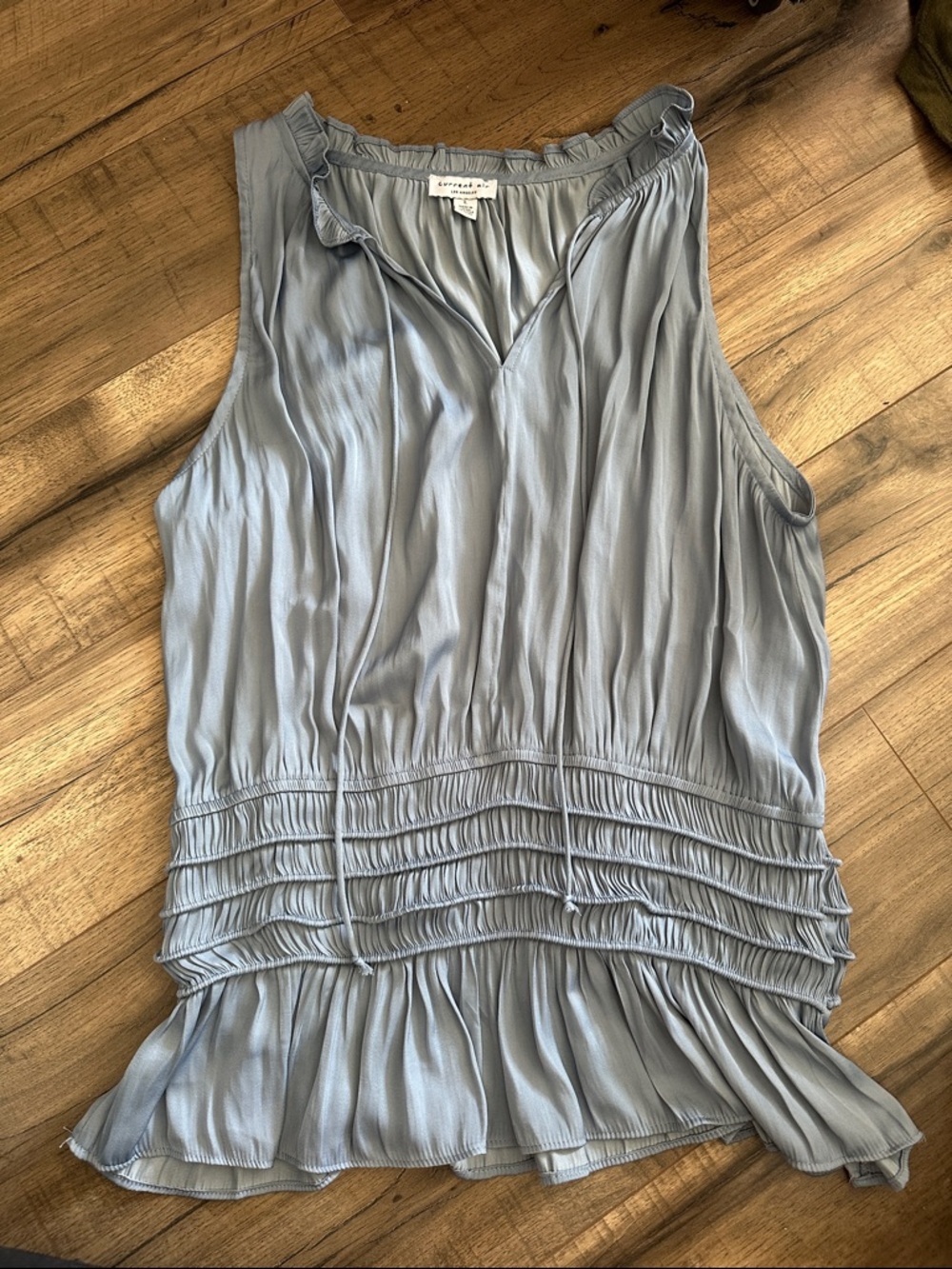Sanctuary Dusty Blue Sleeveless Tie-Neck Ruffle Hem Top
